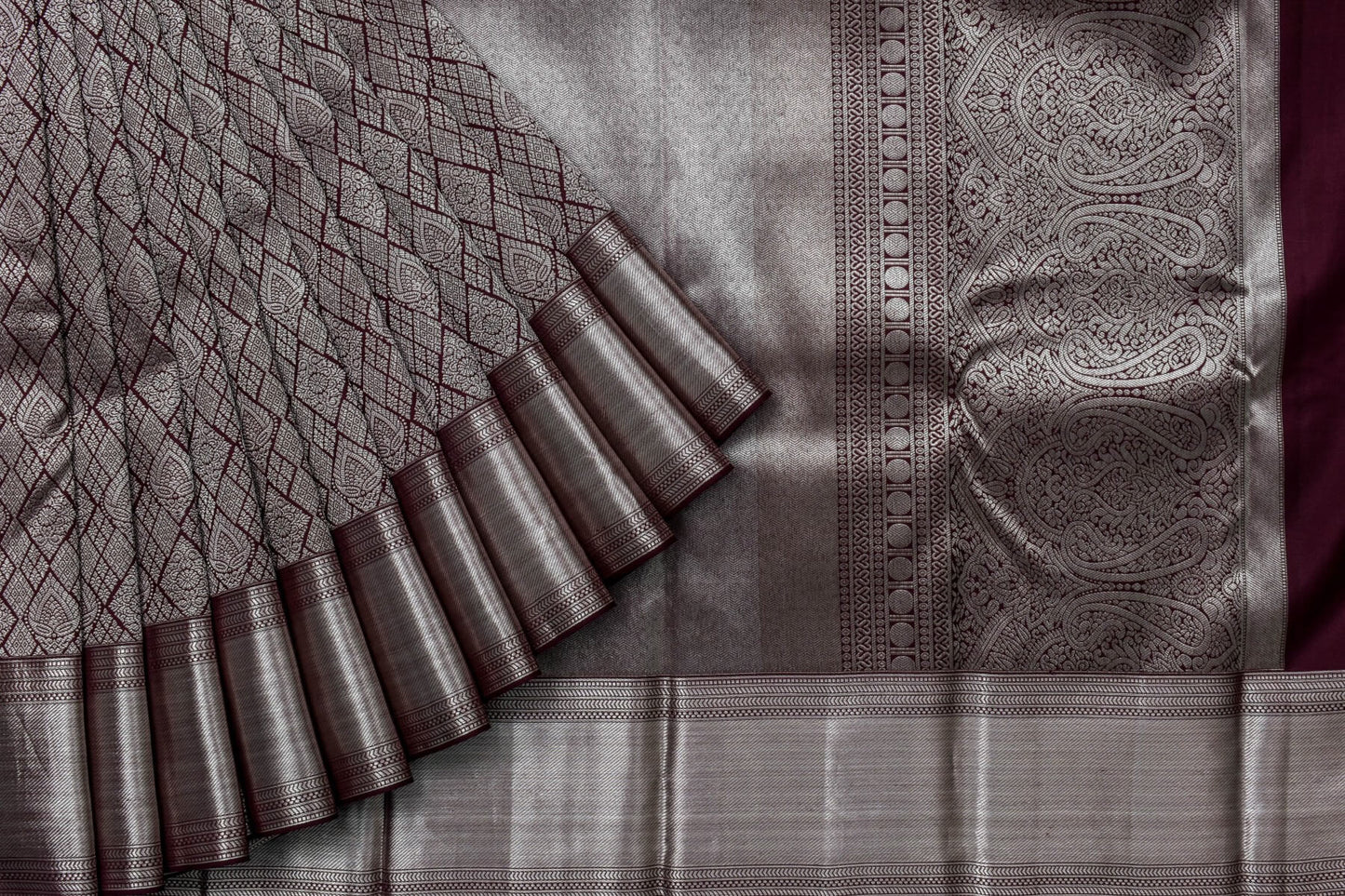 Deep Brown with Silver Zari Kanjivaram Silk Saree by Tharakaram PSTK04065