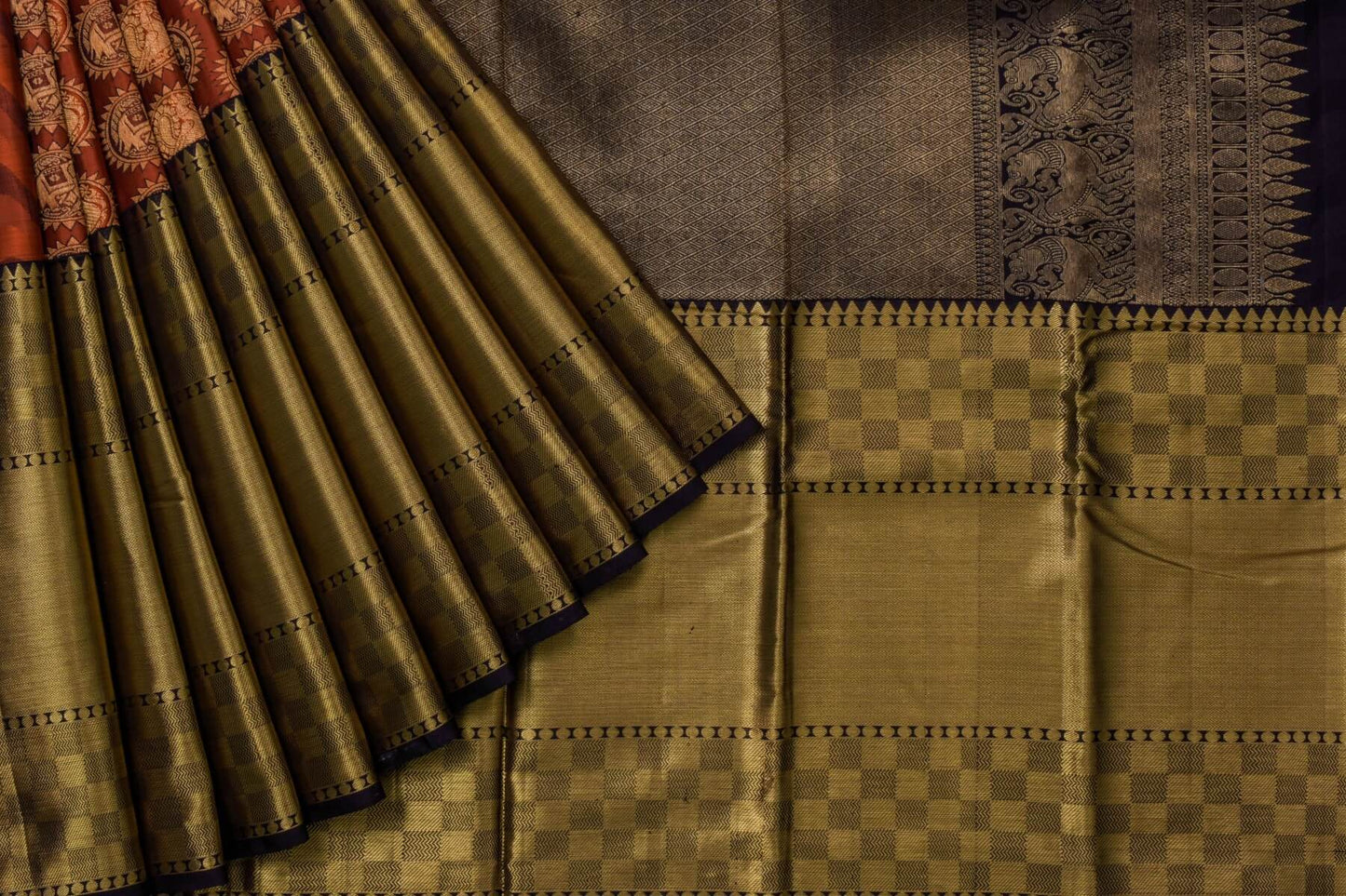 Bridal Rust Orange Kanjivaram Silk Saree by Tharakaram PSTK04068