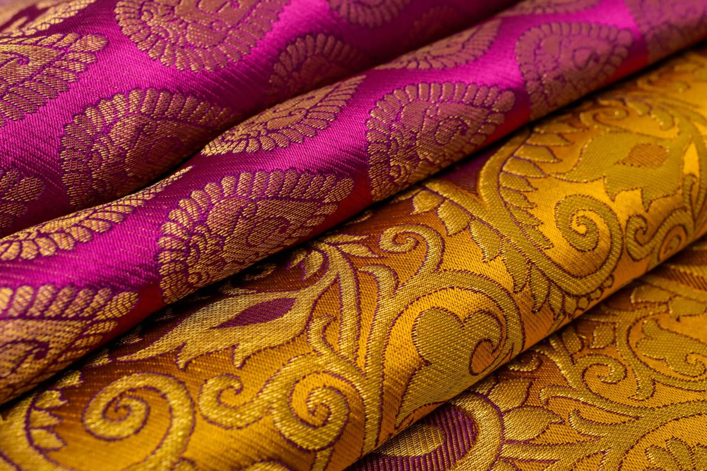 Golden Yellow/Purple Bridal Kanjivaram Silk Saree by Tharakaram PSTK04053