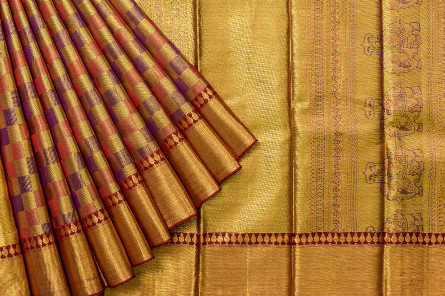 Multi-color Checks Kanjivaram Silk Saree by Tharakaram PSTK04071