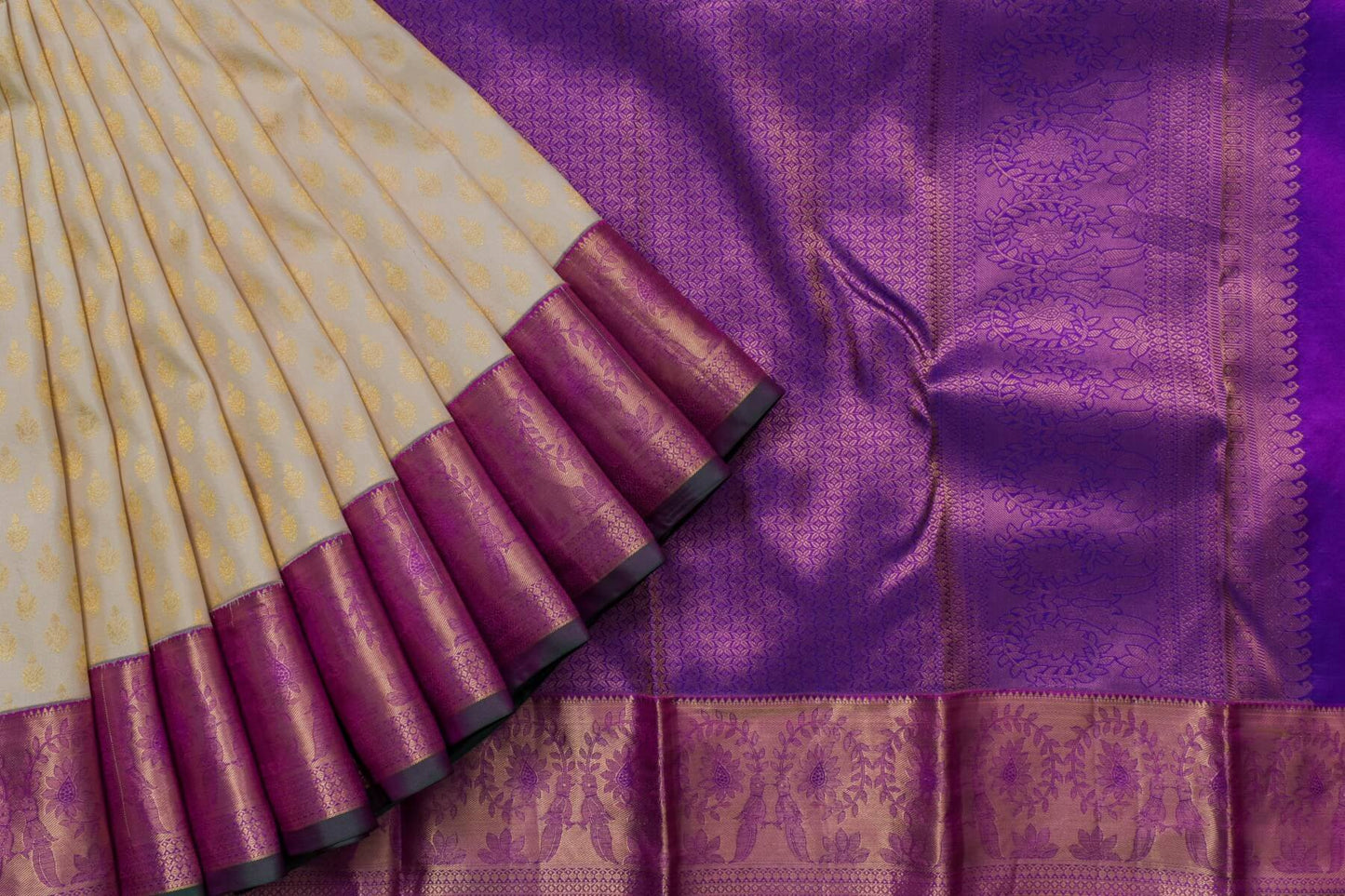 Off-white Bridal Kanjivaram Silk Saree by Tharakaram PSTK04095