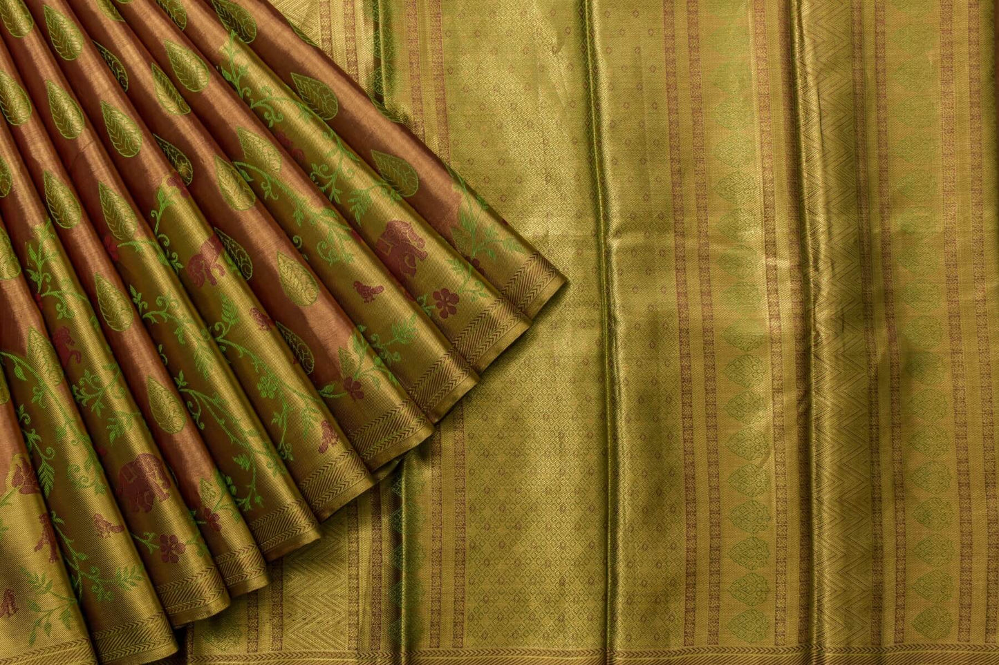 Rust Green Bridal Kanjivaram Silk Saree by Tharakaram PSTK04098