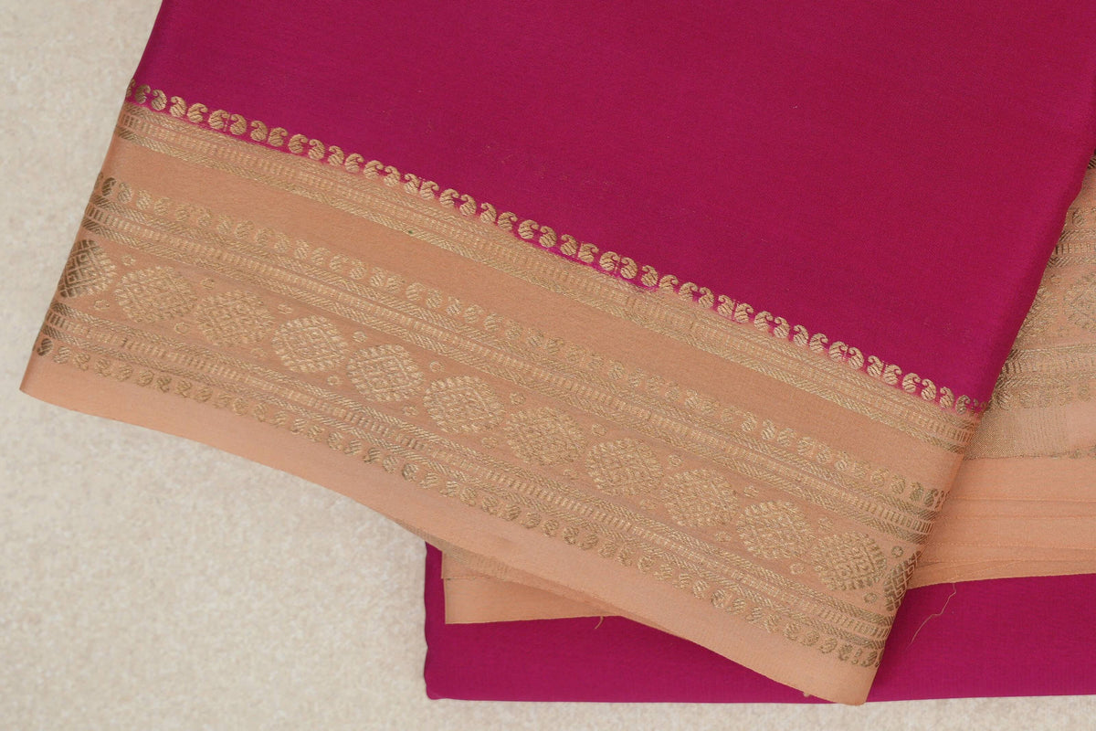 Deep Rani Pink Mysore Silk Saree border zoom