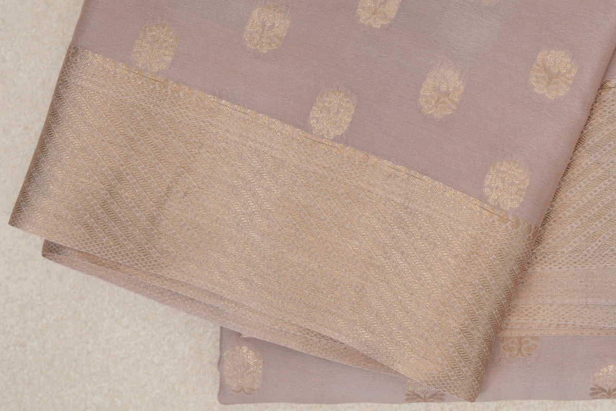 Dark Beige Mysore Silk Saree border zoom