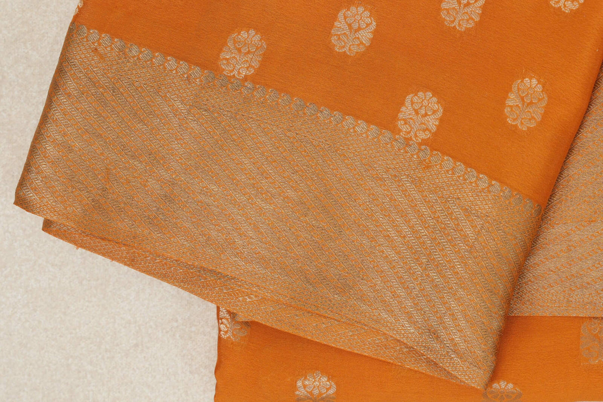 Bright Orange Mysore Silk Saree border zoom