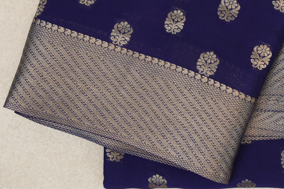 Deep Blue Mysore Silk Saree border zoom
