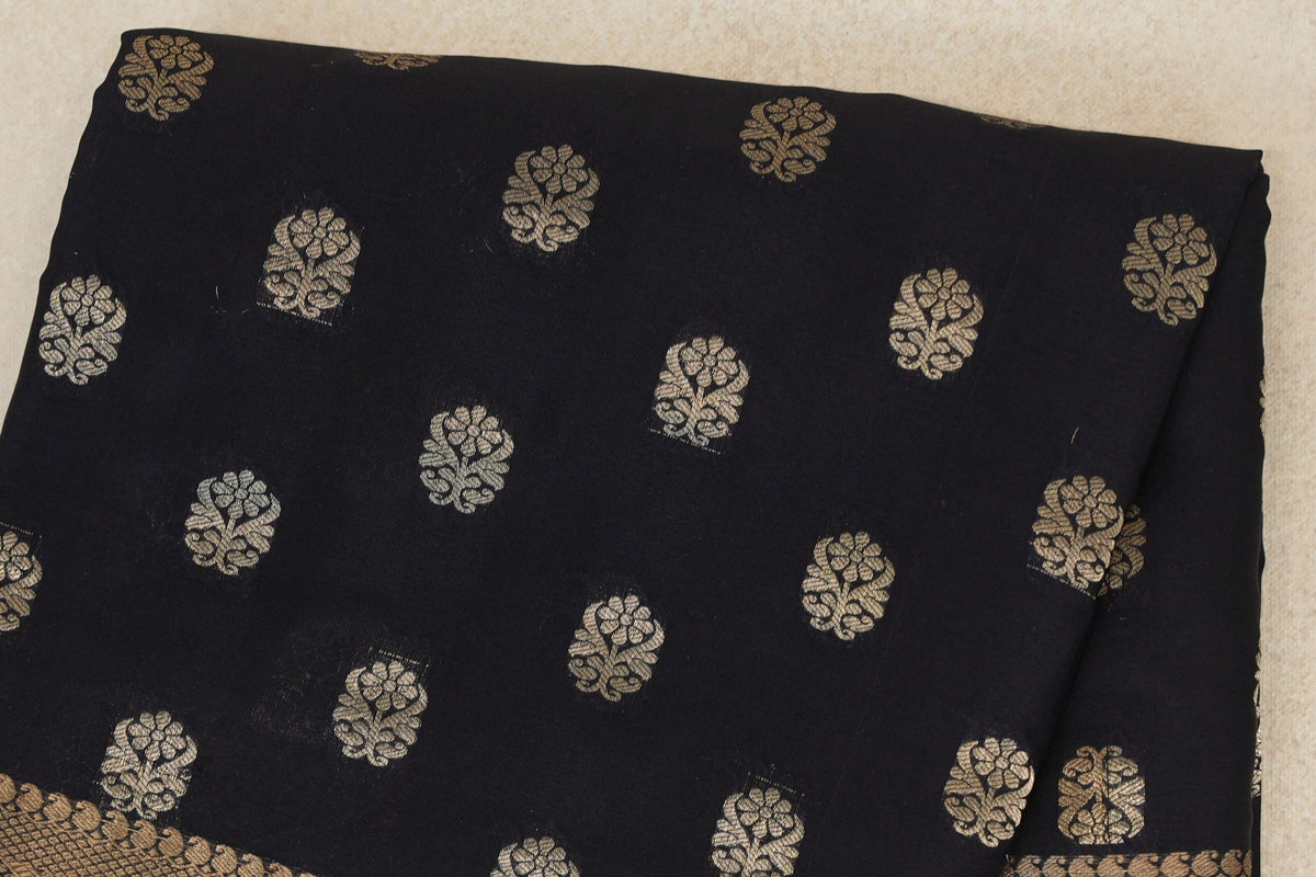 Jet Black Mysore Silk Saree body zoom
