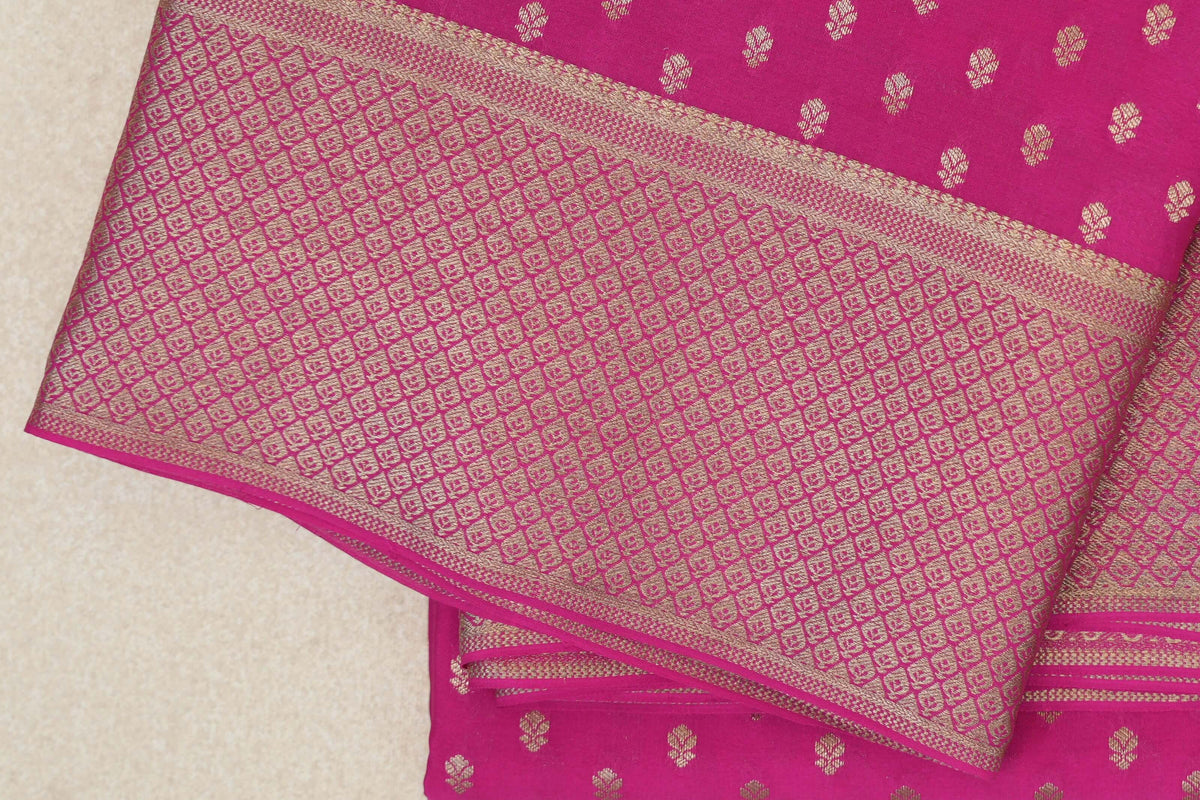 Bright Rani Pink Mysore Silk Sareeborder zoom