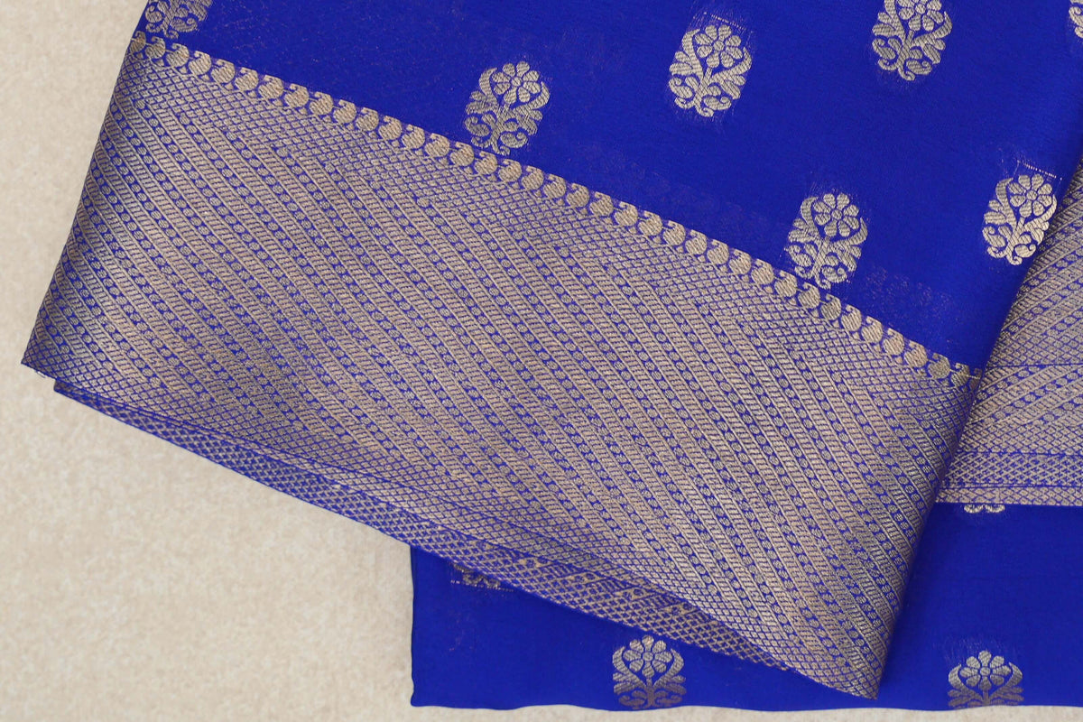 Deep Royal Blue Mysore Silk Saree order zoom
