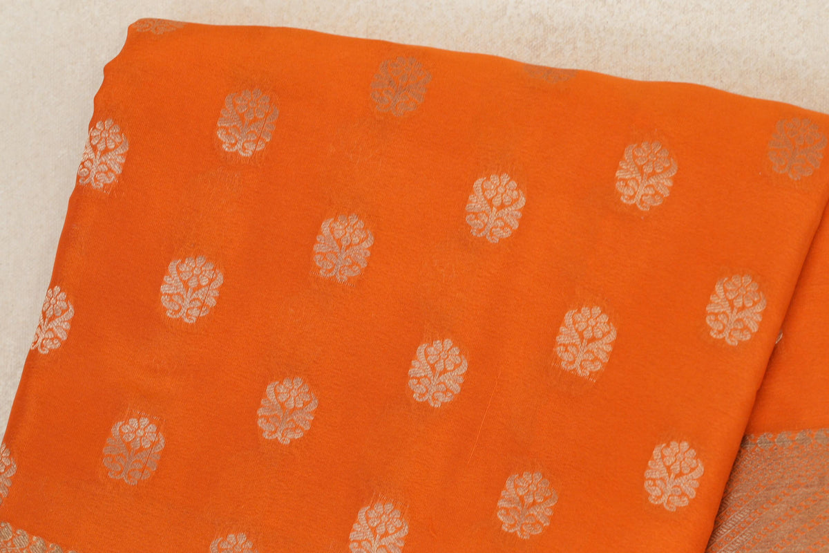 Bright Orange Mysore Silk Saree body zoom