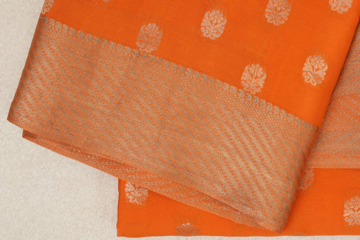 Bright Orange Mysore Silk Sareeborder zoom