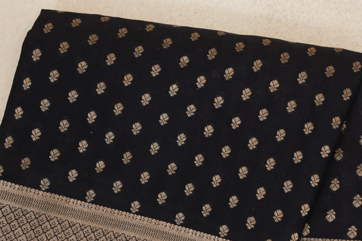 Jet Black Mysore Silk Saree  body zoom