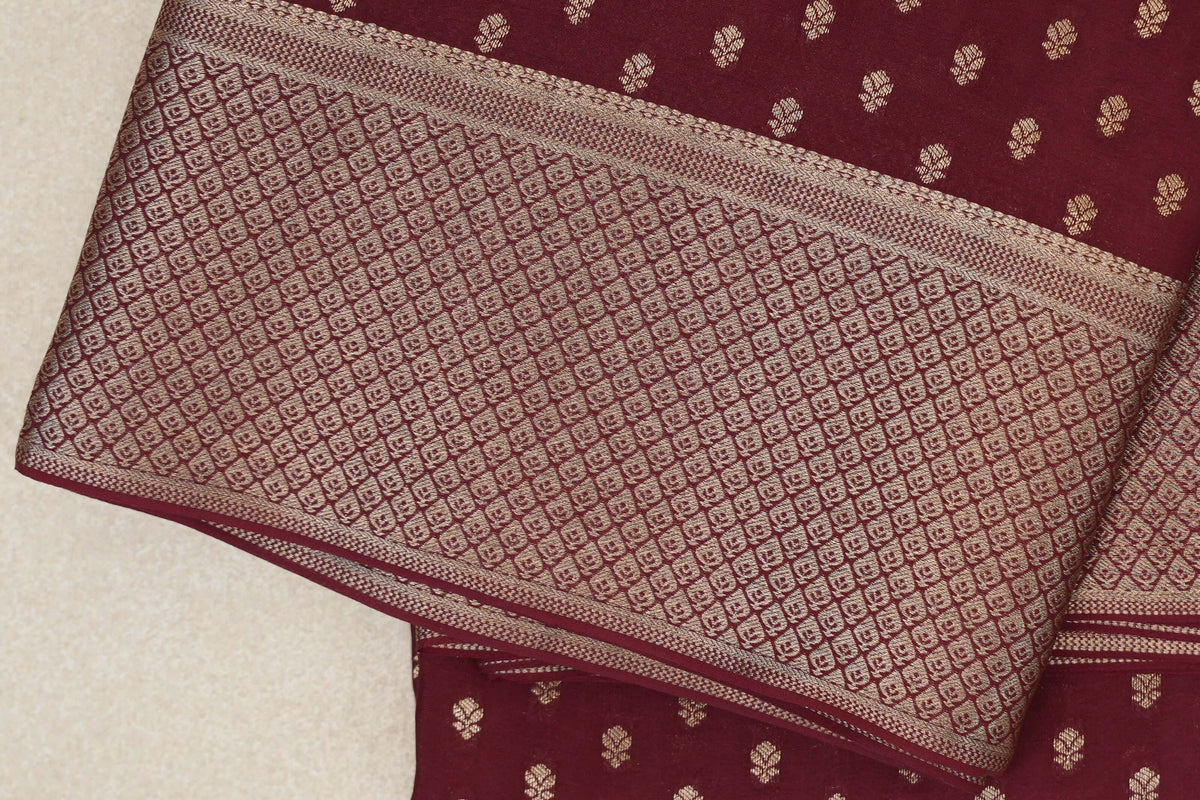 Deep Maroon Mysore Silk Saree  border zoom