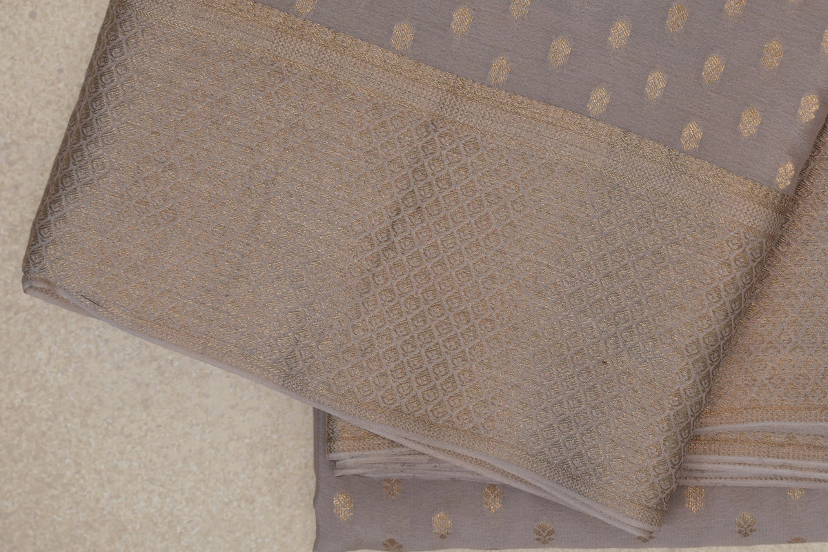 Dark Beige Mysore Silk Saree border zoom
