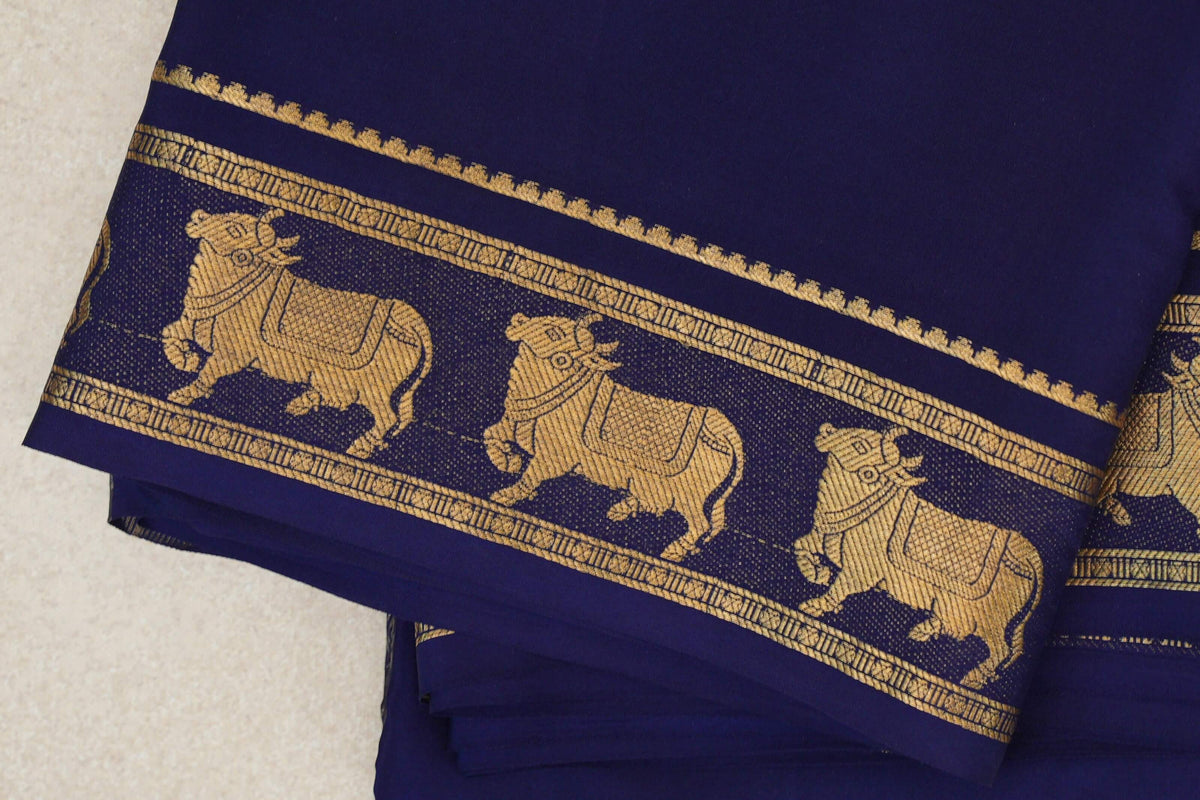 Deep Blue Mysore Silk Saree border zoom