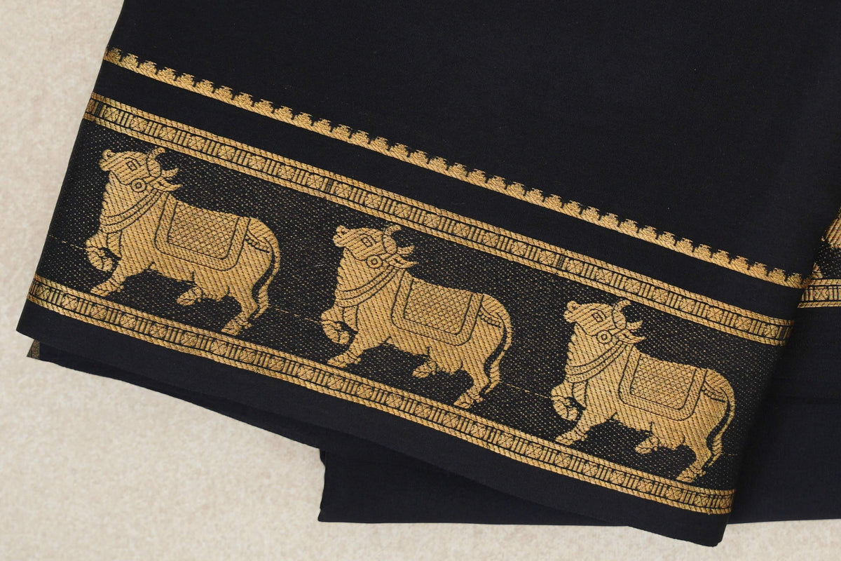 Jet Black Mysore Silk Saree border zoom