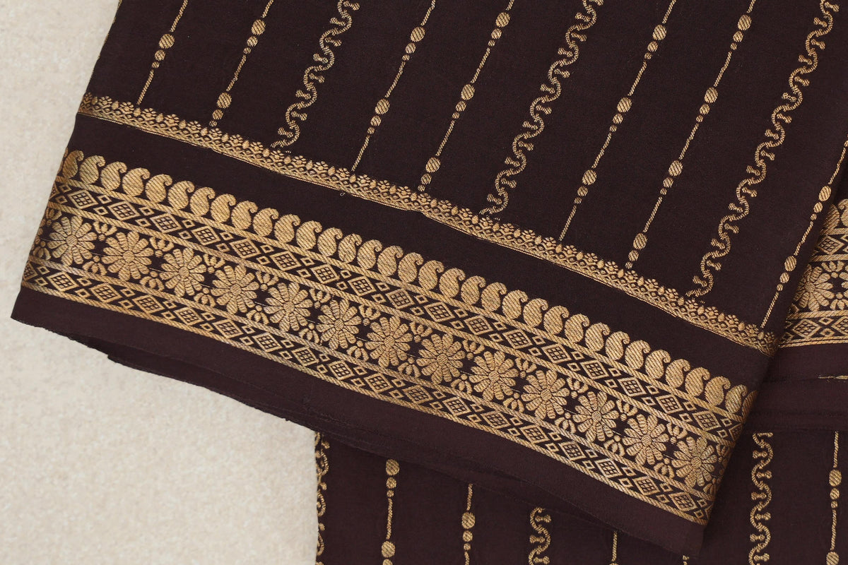 Coffee Bean Brown Mysore Silk Saree border zoom