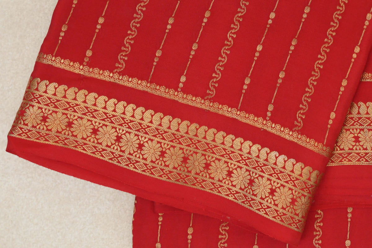 Bright Red Mysore Silk Saree border zoom