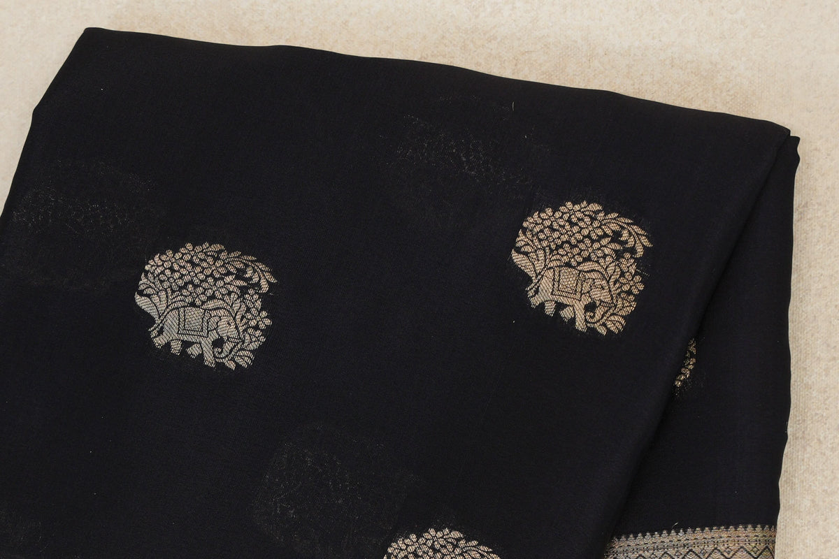 Jet Black Mysore Silk Saree body zoom