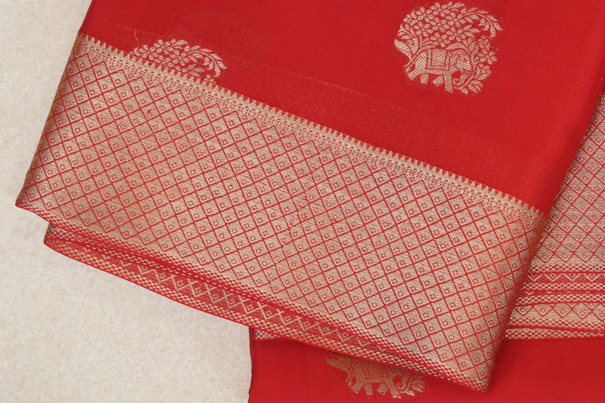 Bright Red Mysore Silk Saree border zoom