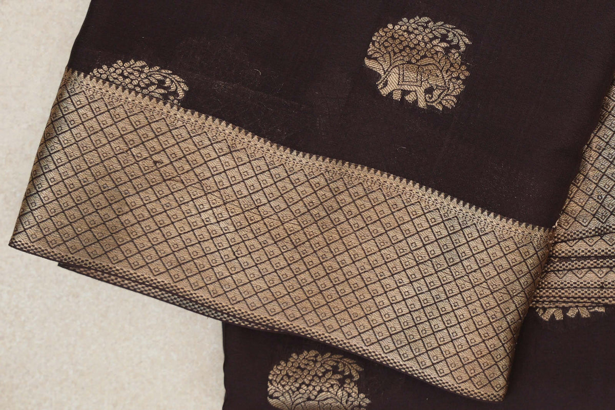 Coffee Bean Brown Mysore Silk Sareeborder zoom