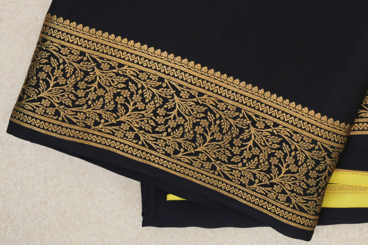 Jet Black Mysore Silk Saree border zoom
