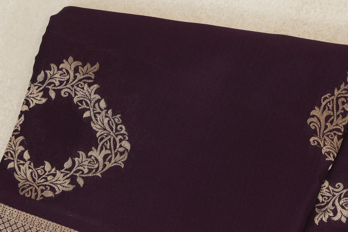 Deep Plum Purple Mysore Silk Saree body zoom