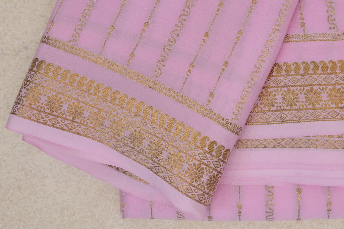 Rose Pink Mysore Silk Saree by Shreenivas Silks border