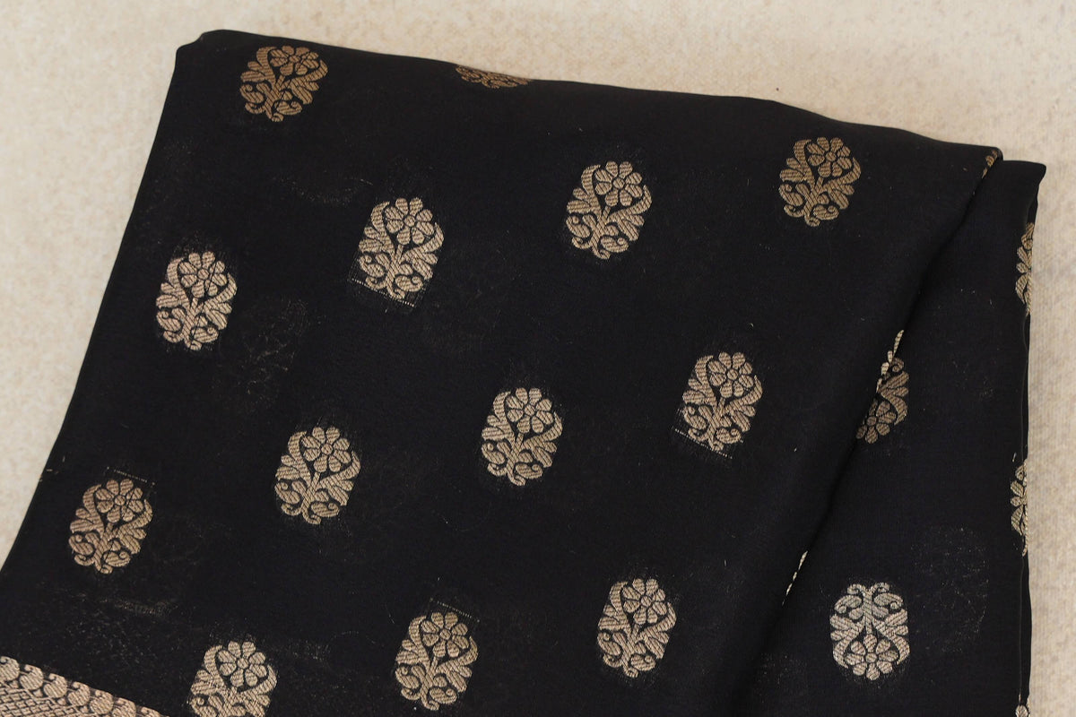 Jet Black Mysore Silk Saree by Shreenivas Silks PSSR0110358