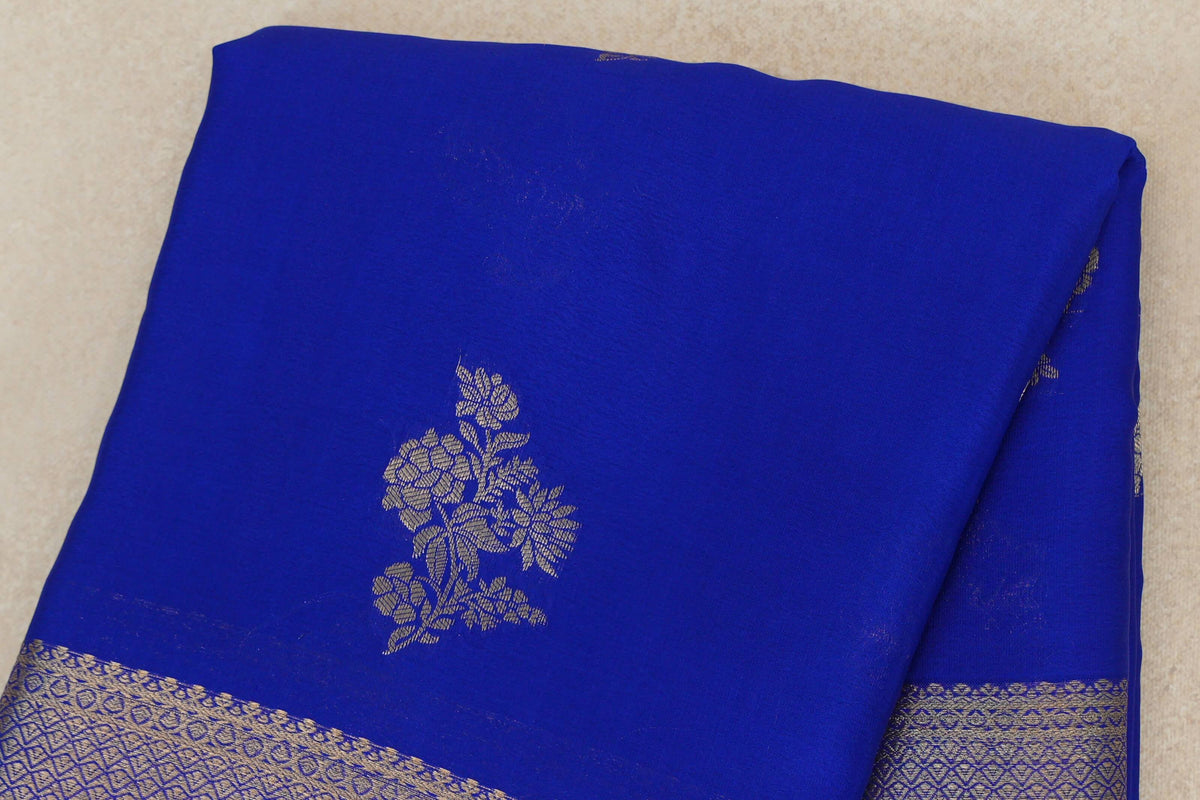 Bright Royal Blue Mysore Silk Saree by Shreenivas Silks  body