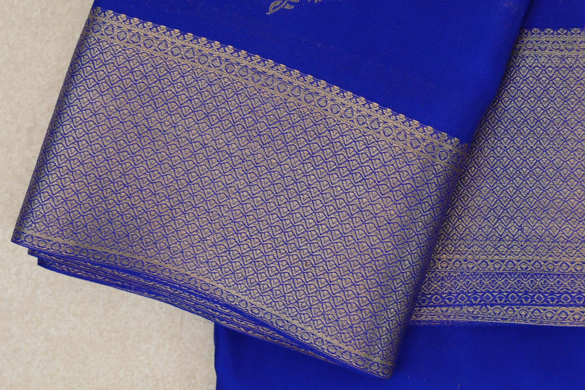 Bright Royal Blue Mysore Silk Saree by Shreenivas Silks border