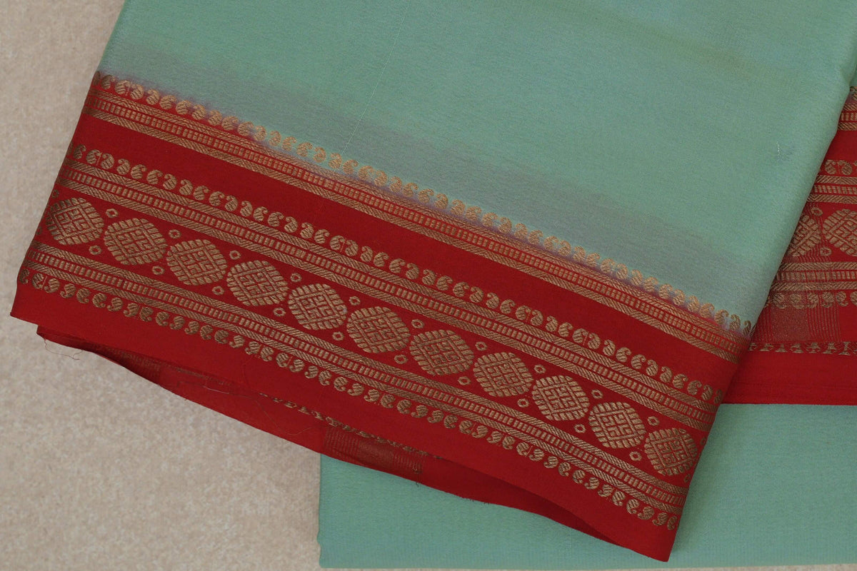 Mint Green with Bright Red Borders Mysore Silk Saree by Shreenivas Silks PSSR0110365