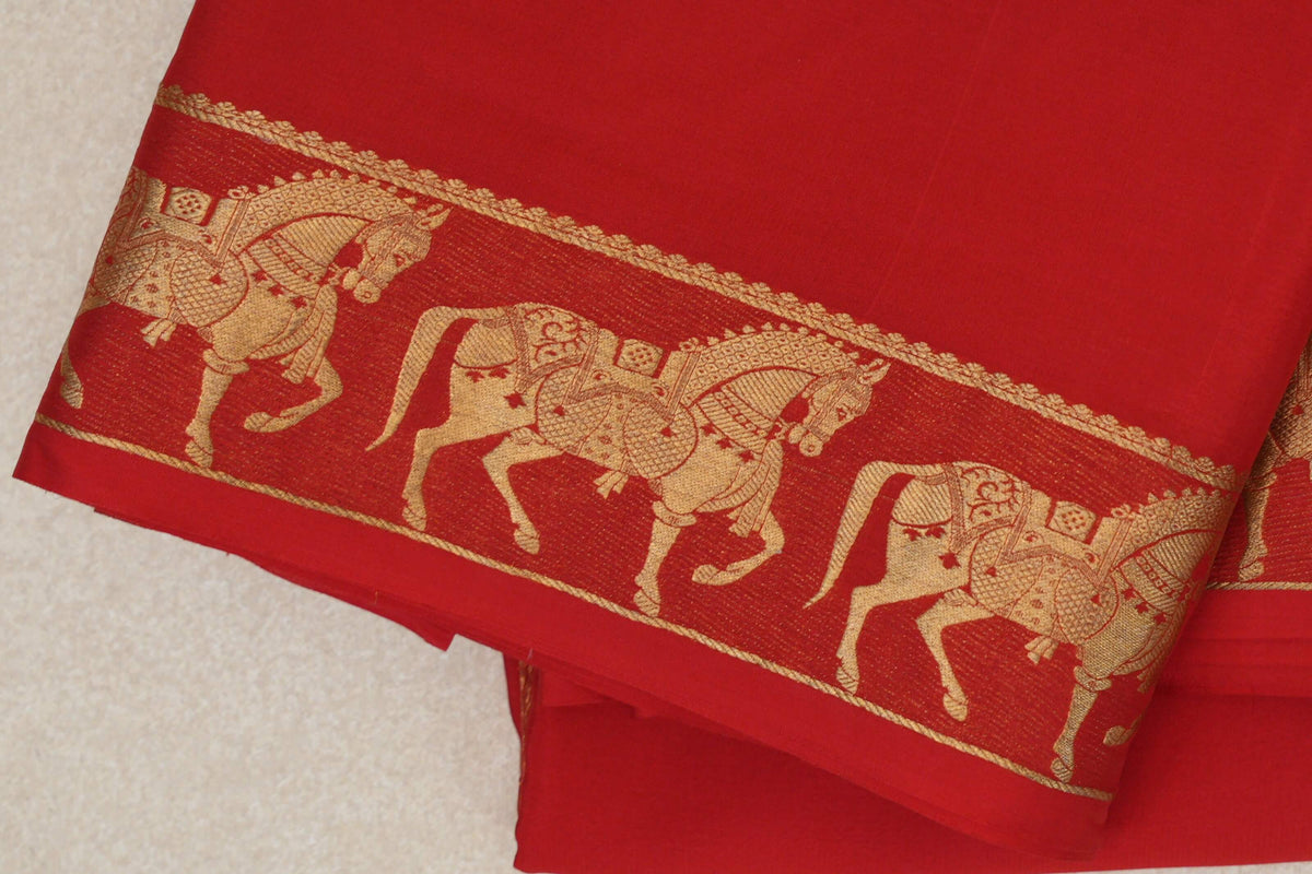 Tomato Red Mysore Silk Saree by Shreenivas Silks PSSR0110366