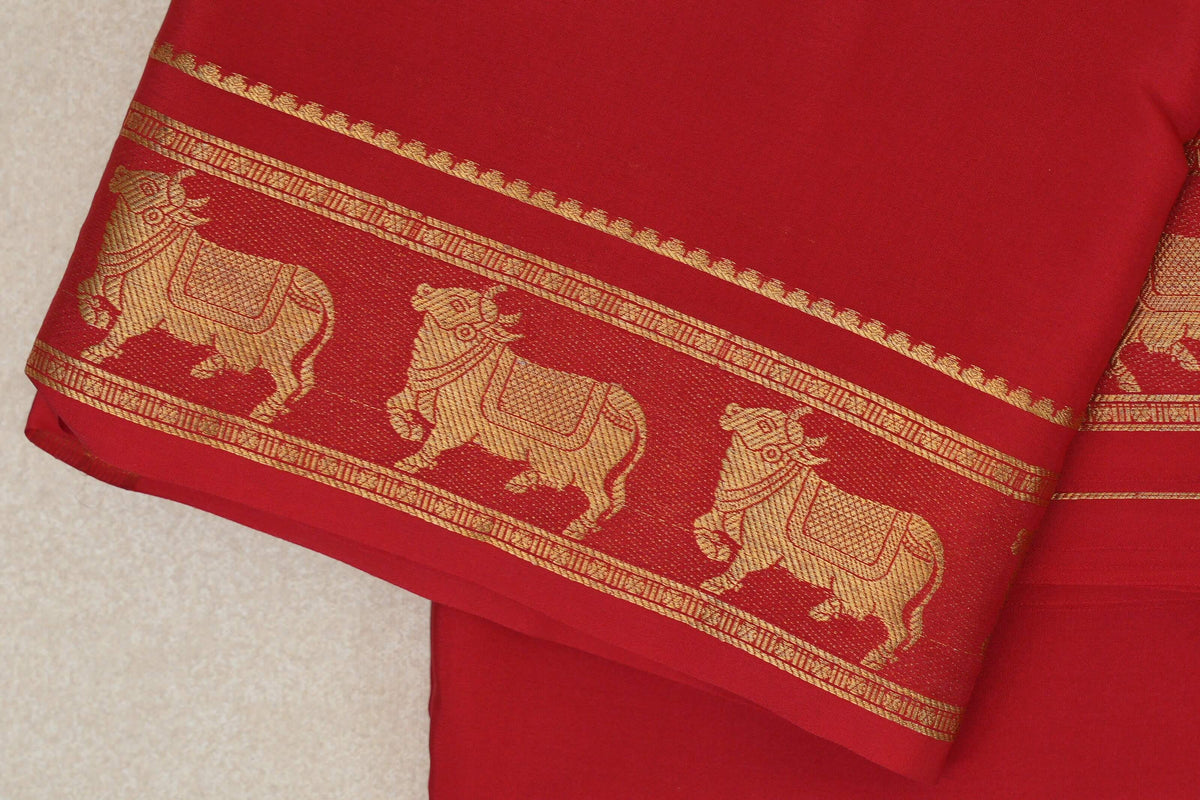 Bright Red Mysore Silk Saree by Shreenivas Silks border