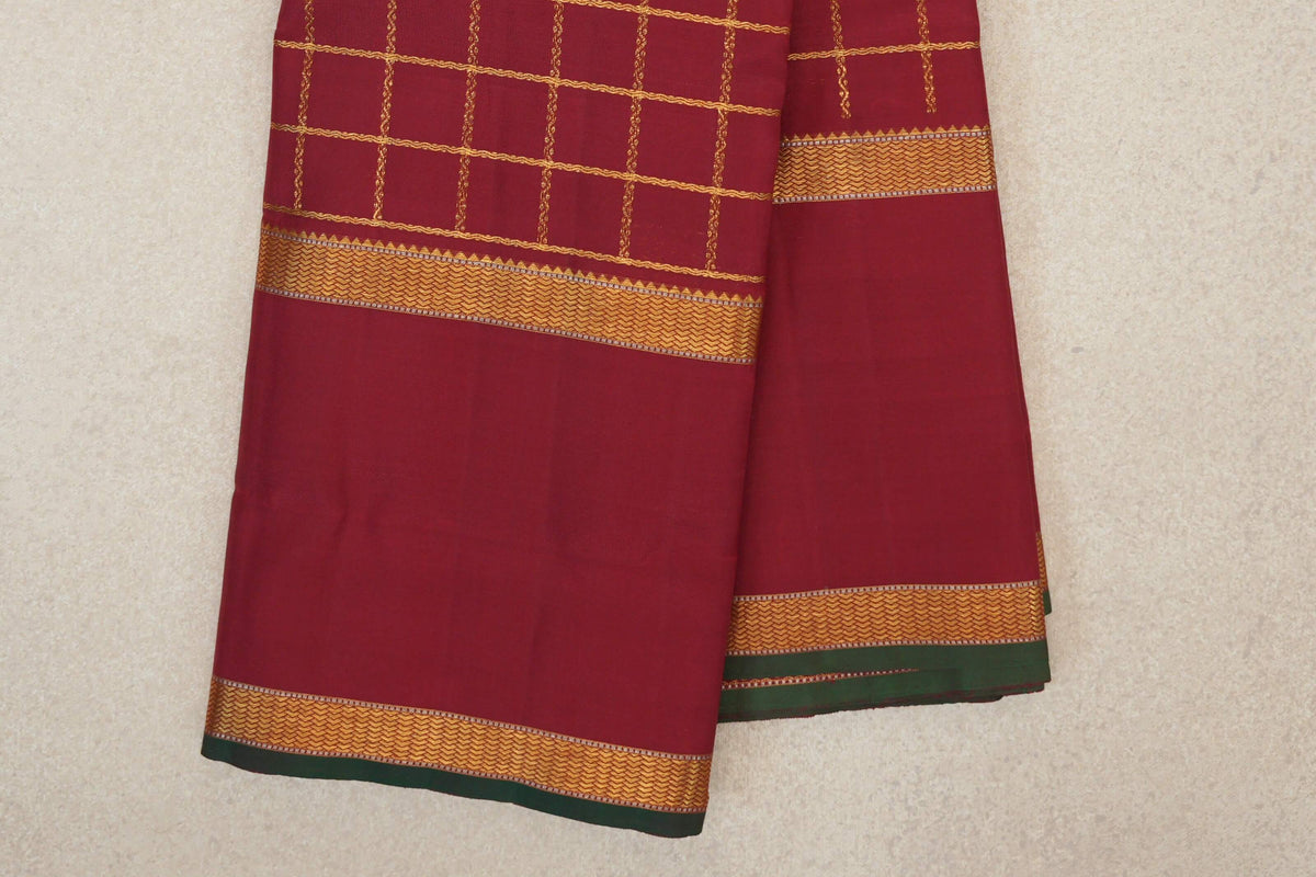 Reddish Maroon with Deep Bottle Green Selvedge Vintage Kanjivaram Silk Saree by Shreenivas Silks PSSR0110371