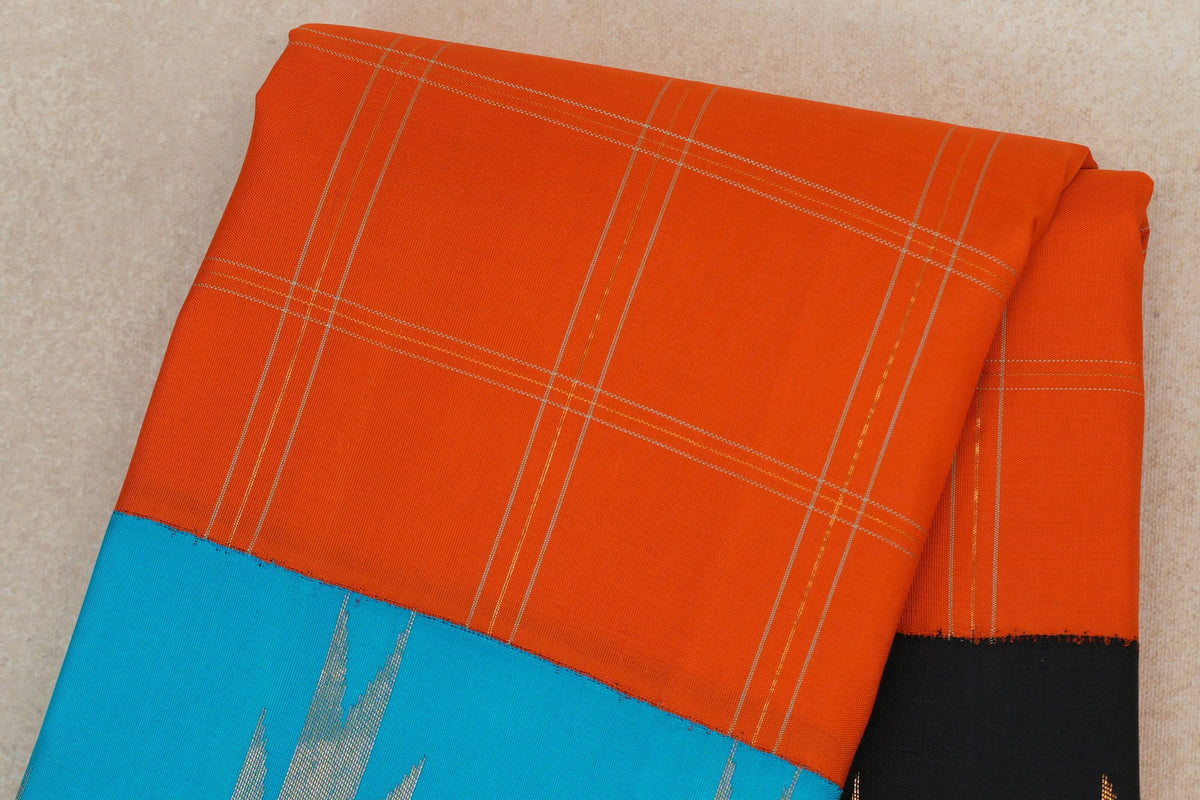 Bright Orange with Temple Borders Vintage Kanjivaram Silk Saree by Shreenivas Silks PSSR0110374