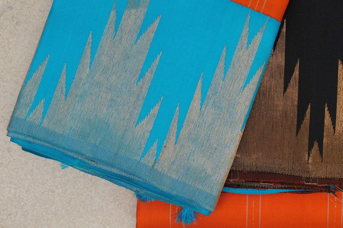 Bright Orange with Temple Borders Vintage Kanjivaram Silk Saree by Shreenivas Silks PSSR0110374