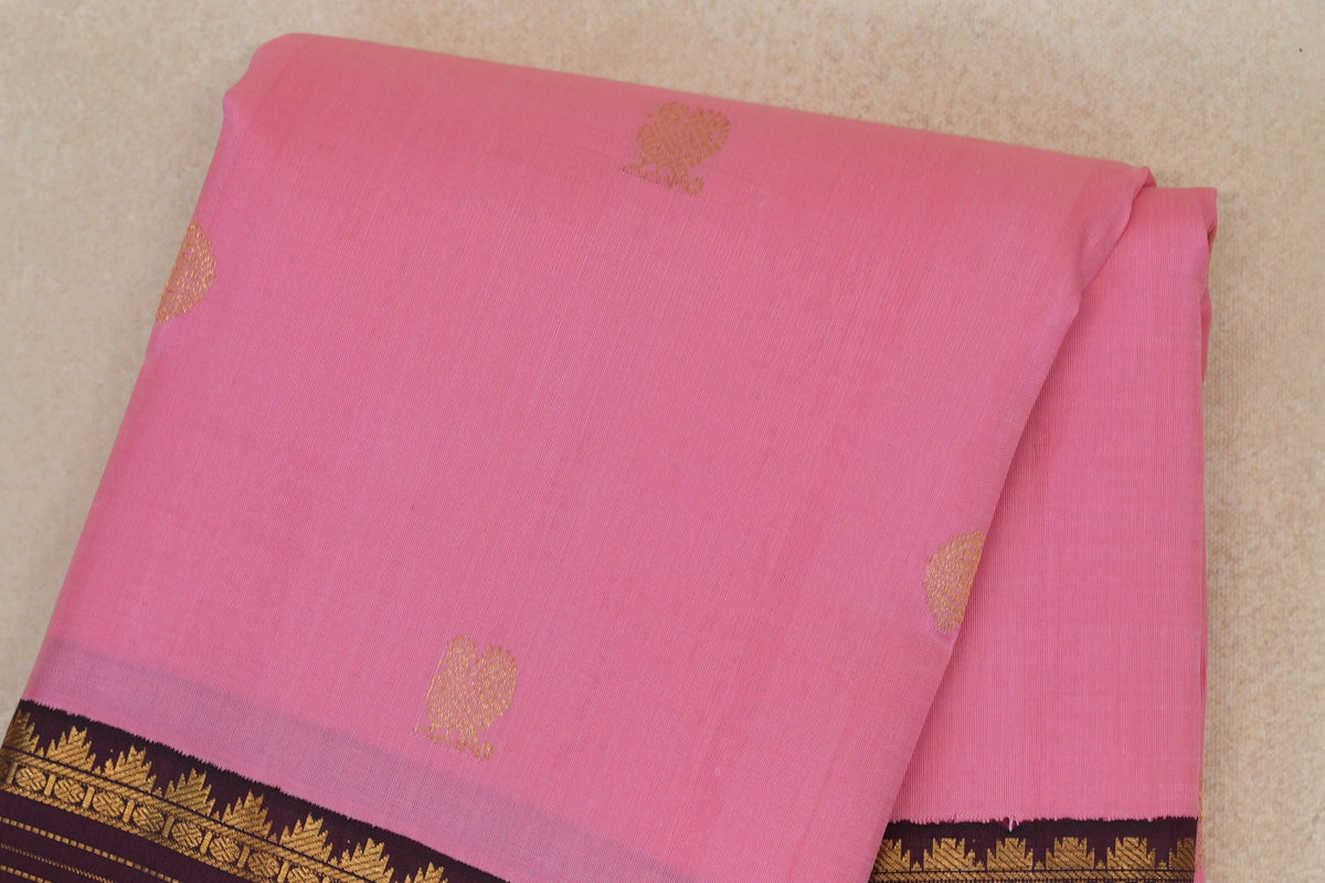 Pastel Pink with Dark Plum Borders Vintage Kanjivaram Silk Saree by Shreenivas Silks PSSR0110376