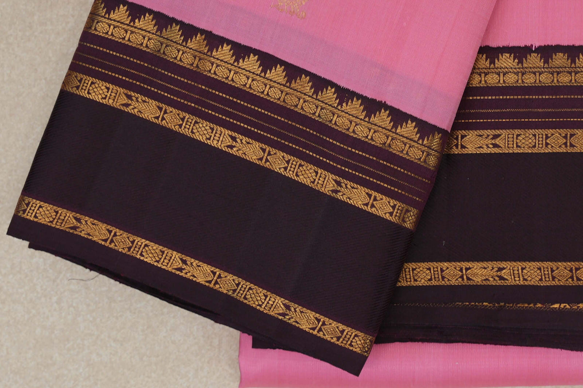 Pastel Pink with Dark Plum Borders Vintage Kanjivaram Silk Saree by Shreenivas Silks PSSR0110376