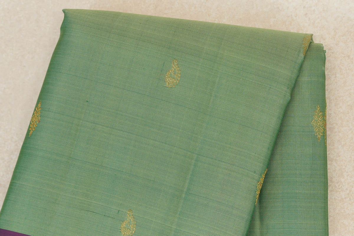 Pastel Green with Dual Tone of Bottle Green and Magenta Borders Vintage Kanjivaram Silk Saree by Shreenivas Silks PSSR0110382