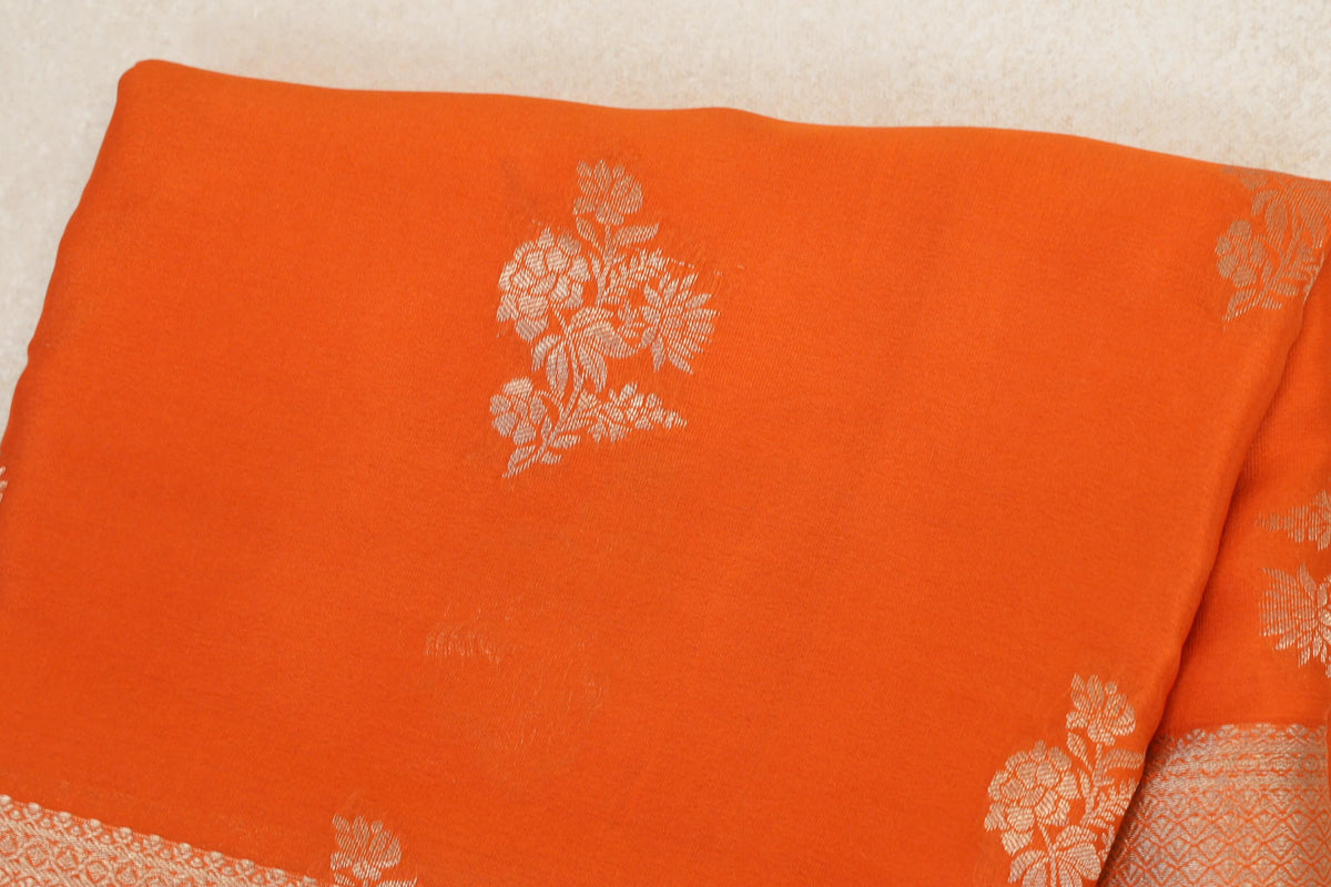Bright Orange Mysore Silk Saree body zoom