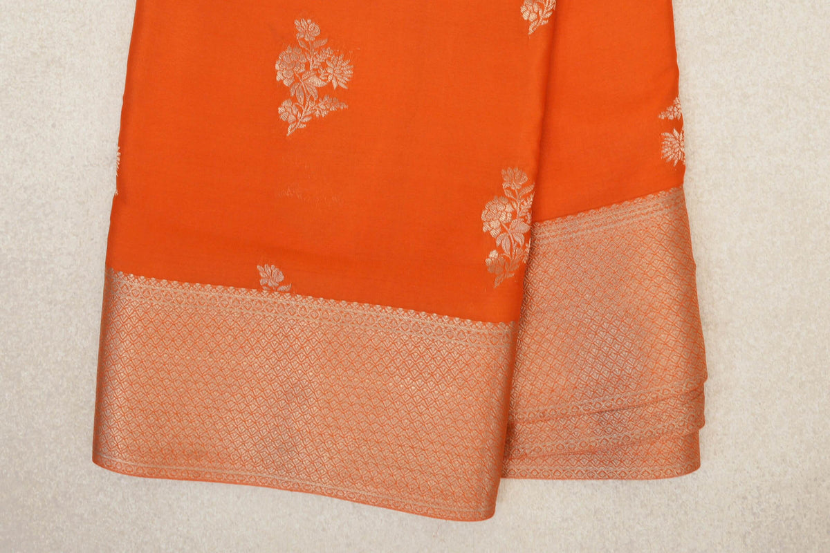 Bright Orange Mysore Silk Saree border zoom