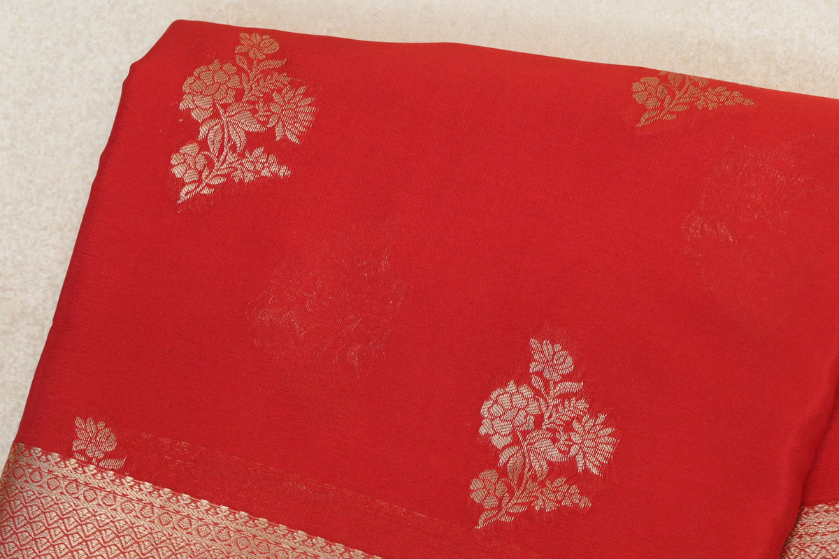 Bright Red Mysore Silk Saree body zoom