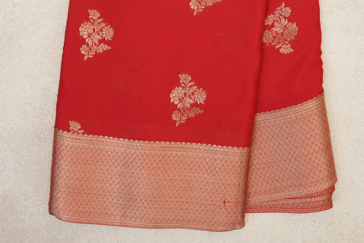Bright Red Mysore Silk Saree border zoom