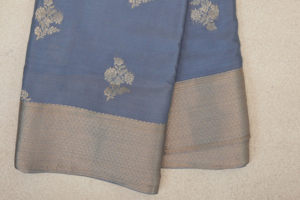 Light Blue Grey Mysore Silk Saree border zoom