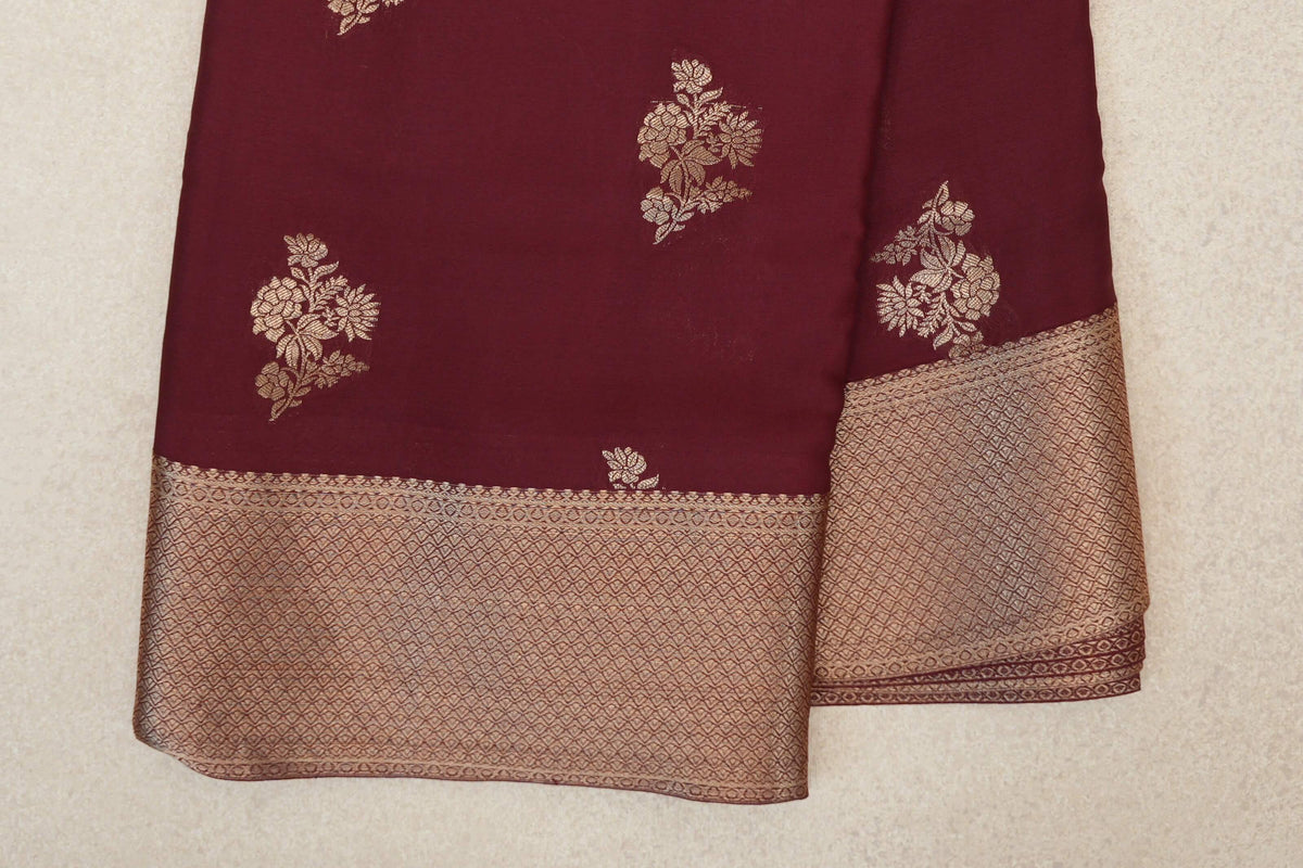 Deep Wine Maroon Mysore Silk Saree border zoom