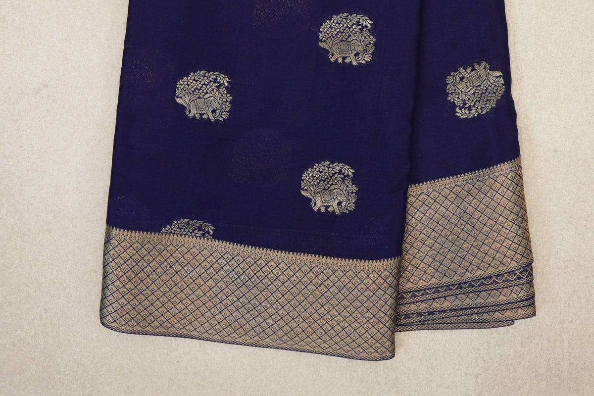 Deep Blue Mysore Silk Saree border zoom