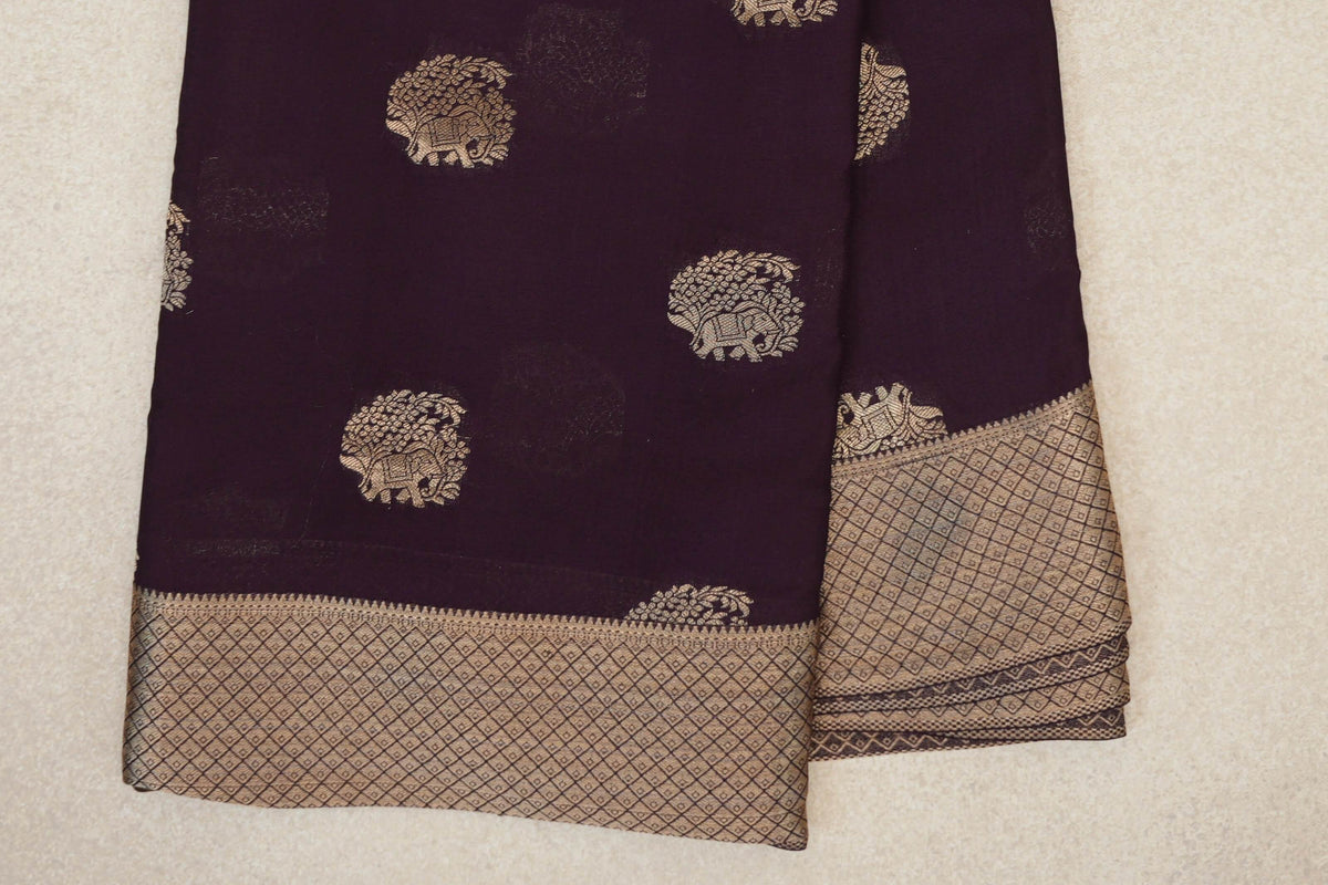 Deep Plum Purple Mysore Silk Sareeborrder zoom