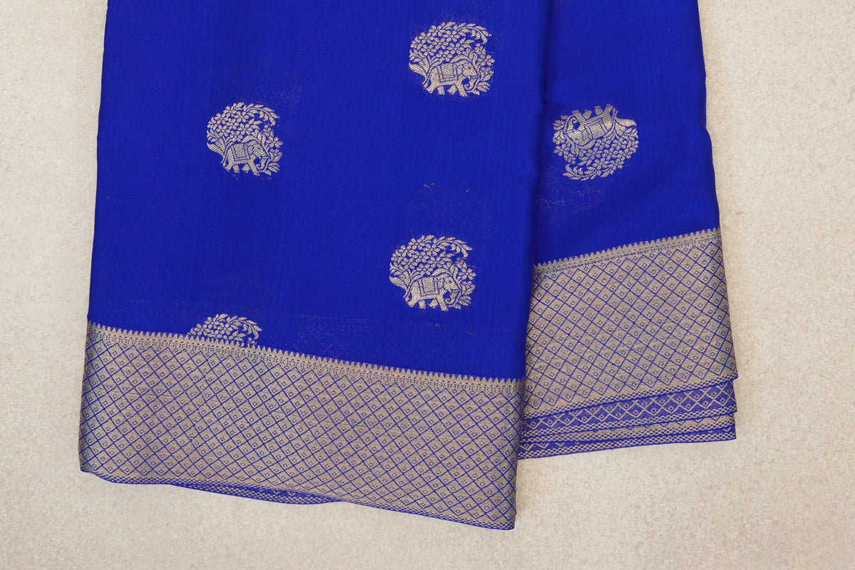 Bright Royal Blue Mysore Silk Saree border zoom