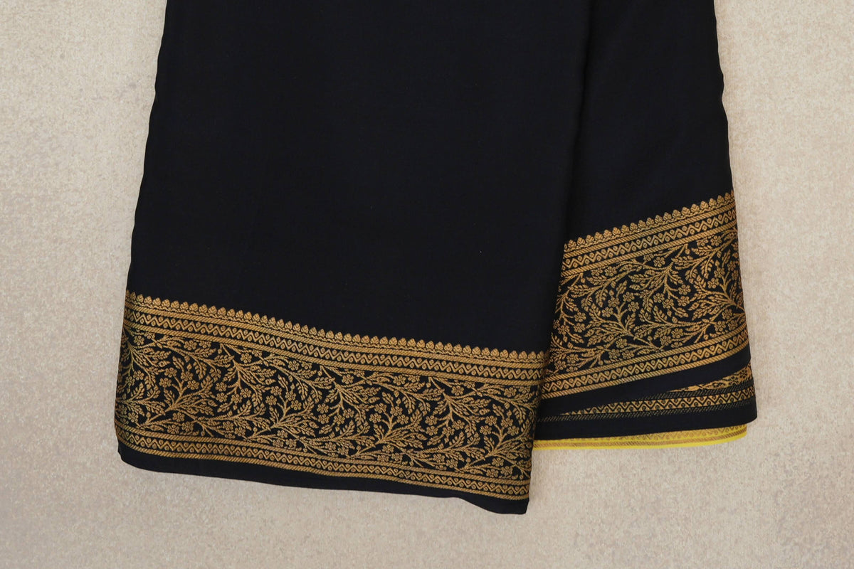 Black Mysore Silk Saree  border zoom